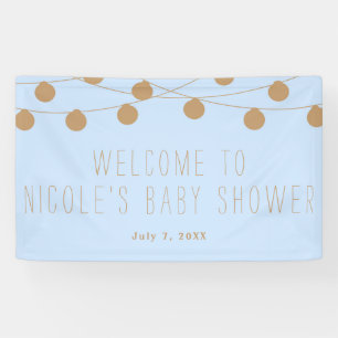 Blue & Gold Modern String Light Baby Shower Banner