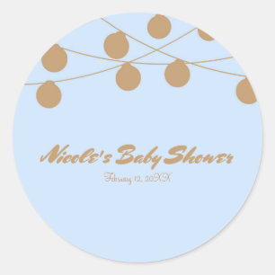 Blue & Gold Modern String Lights Party Favour Classic Round Sticker