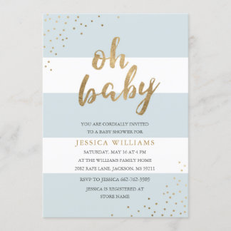 Blue & Gold Modern Stripes Oh Baby Shower Invite