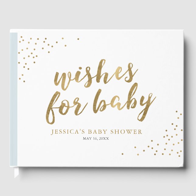 Blue & Gold Modern Stripes Wishes for Baby Shower Guest Book (Front)