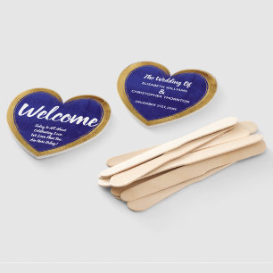 Blue Gold Modern Stylish Wedding Welcome Hand Fan