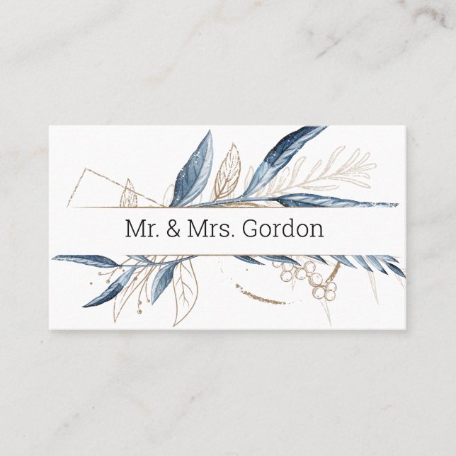 Blue Gold Moderne Floral Elegant Carte Escort (Devant)