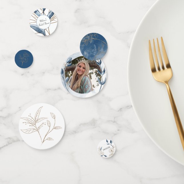 Blue Gold Moderne Floral élégant mariage Confetti (Groupe)