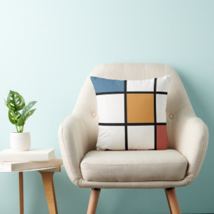 Blue Gold Mondrian Style Throw Pillow