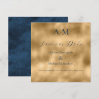 Blue Gold Monogram Modern Wedding 