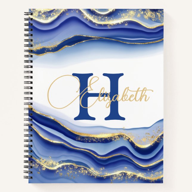 Blue Gold Monogram Sketchbook Notebook Journal (Front)