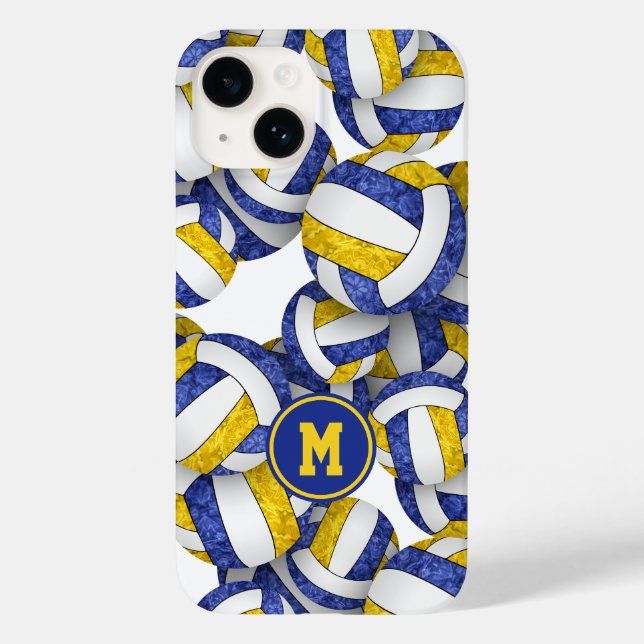 Blue gold monogrammed girly volleyballs pattern  Case-Mate iPhone case (Back)