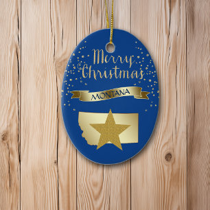 Blue Gold Montana Star Ceramic Ornament
