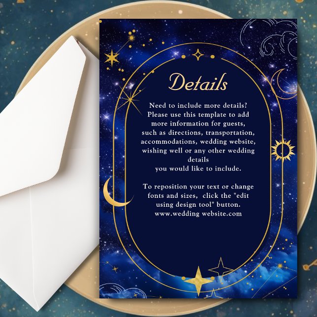 Blue gold moon mystic celestial wedding details enclosure card (Creator Uploaded)