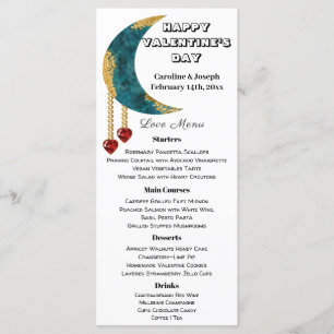 Blue Gold Moon Red Heart Jewels Valentine’s Day Menu