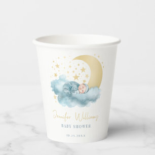 Blue gold moon stars baby boy shower paper cups