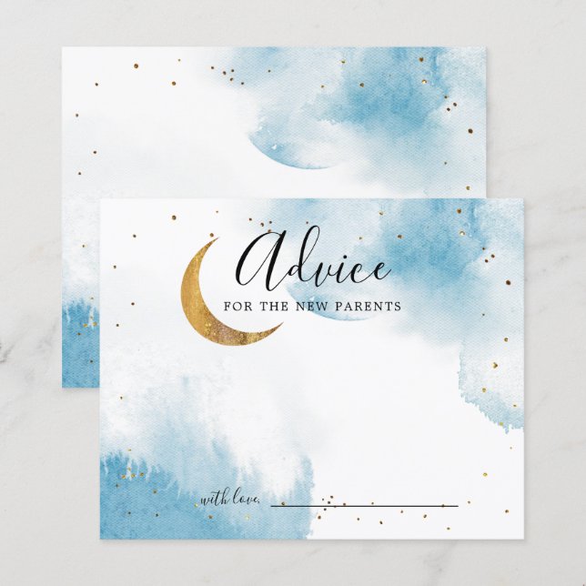 Blue Gold Moon Stars Baby Shower Advice Card (Front/Back)