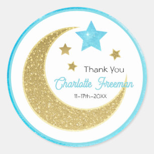 Blue & Gold Moon Stars Baby Shower Thank You  Classic Round Sticker