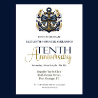 Blue Gold Nautical Anchor 10th Wedding Anniversary