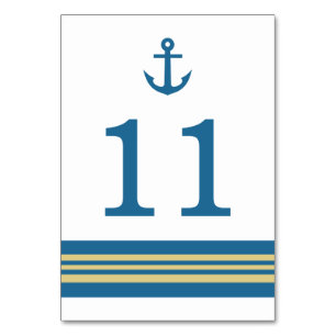 Blue Gold Nautical Anchor Table Card