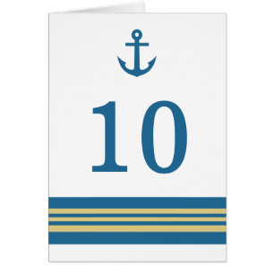 Blue Gold Nautical Anchor Table Number Card