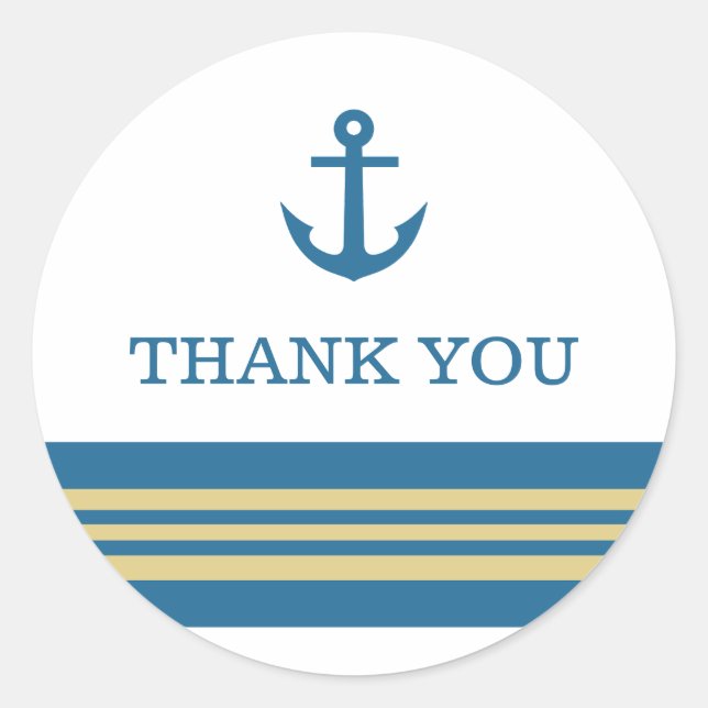 Blue Gold Nautical Anchor Thank You Stickers (Front)