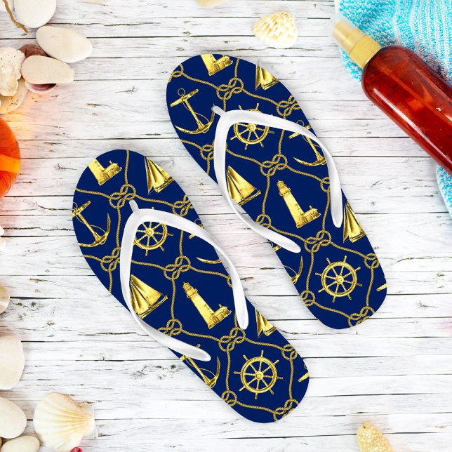 Blue Gold Nautical Flip Flops (Creator Uploaded)