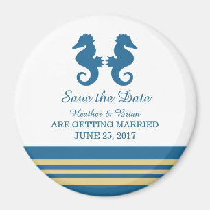 Blue Gold Nautical Seahorse Save the Date Magnet