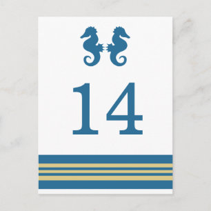 Blue Gold Nautical Seahorse Table Postcard