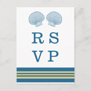 Blue Gold Nautical Seashells RSVP Postcard
