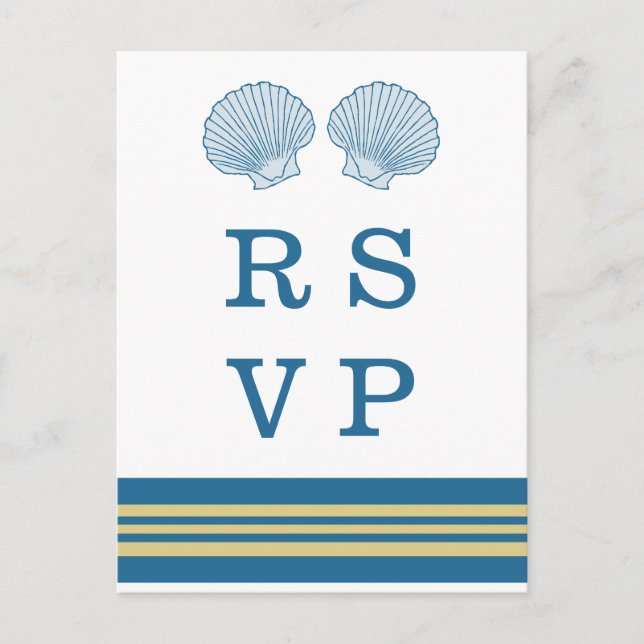 Blue Gold Nautical Seashells RSVP Postcard (Front)