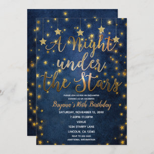Blue & Gold Night Under the Stars Celestial Sky Invitation