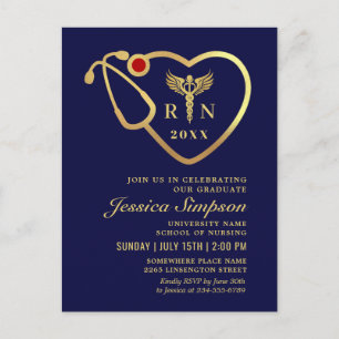 Blue Gold Nursing Graduation Invitation Postcard