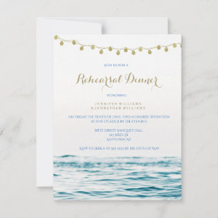 Blue/Gold ocean lights rehearsal dinner invitation