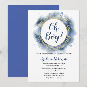 Blue Gold Oh boy Baby Shower Invitation