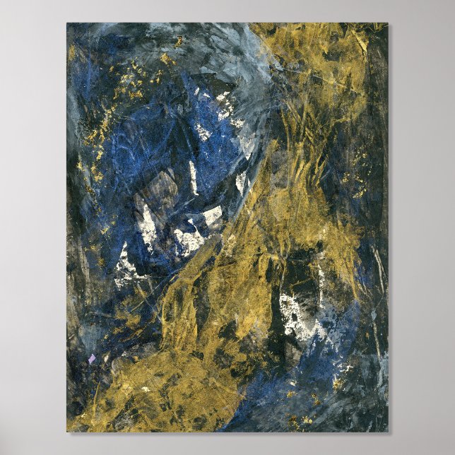 Blue Gold on Black Abstract Art Foil Prints (Front)