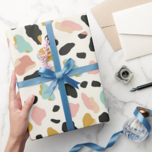 Blue Gold Pastel Leopard Spots Wrapping Paper