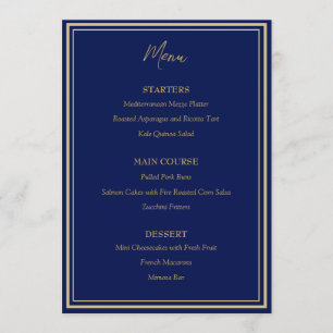 Blue Gold Peacock Art Nouveau Wedding Flat Menu