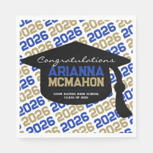 Blue & Gold Personalized Graduation Cap Paper Napkin