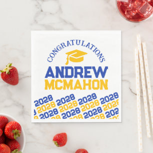 Blue & Gold Personalized Graduation Party Paper Napkin