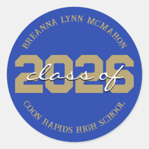 Blue & Gold Personalized Graduation Stickers