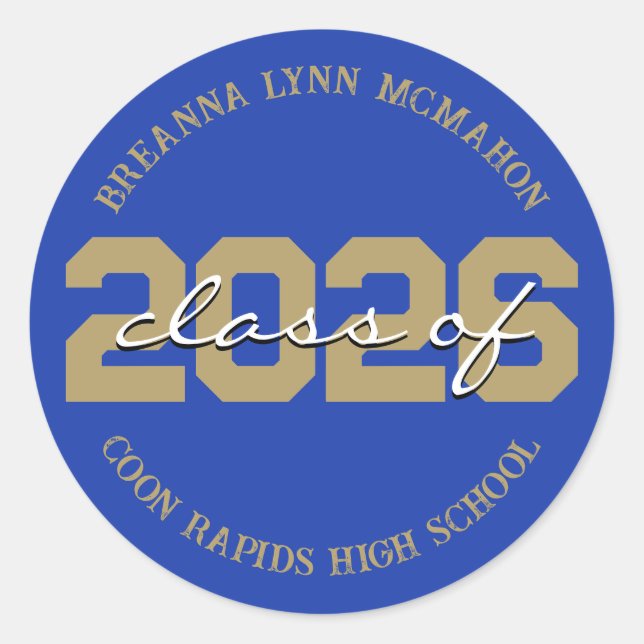 Blue & Gold Personalized Graduation Stickers (Front)