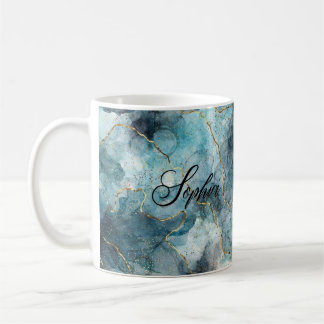 Blue Gold Personalized Name Mug