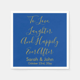 Blue & Gold Personalized Script Wedding Reception Napkin