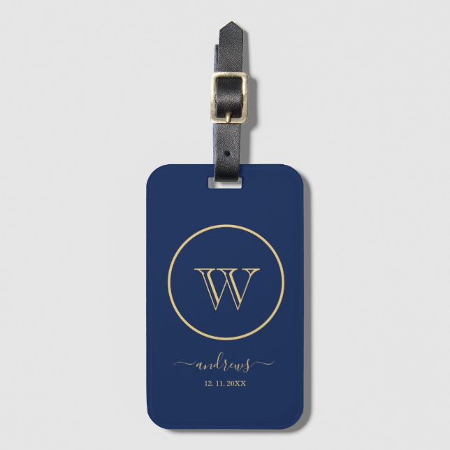 Blue Gold Personalized Signature Luggage Tag (Front Vertical)