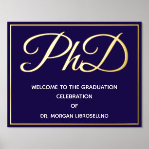 Blue Gold PhD Graduation Welcome Foil Prints