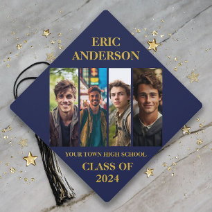 Blue Gold Photo Collage Graduation Class of 2024 Cap Topper