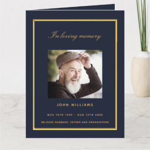Blue gold photo elegant funeral program