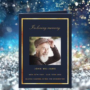 Blue gold photo elegant funeral program