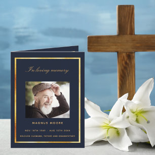 Blue gold photo elegant funeral program
