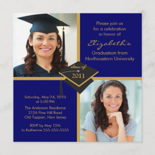 Blue & Gold Photo Graduation Invitation 2011