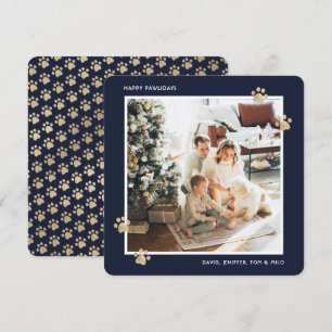 Blue Gold Photo Happy Pawlidays Holiday Card