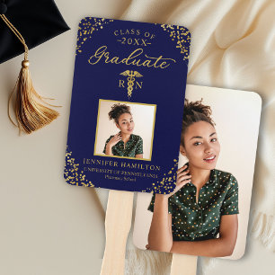 Blue Gold Photo Medical Nursing School Graduation Hand Fan