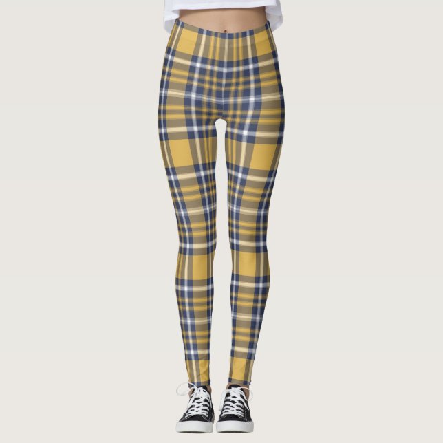 Blue & Gold Plaid Yoga Leggings (Front)