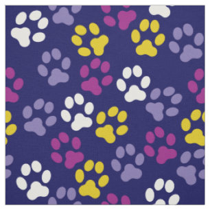Blue Gold Plum Lavender Paw Prints Pattern Fabric